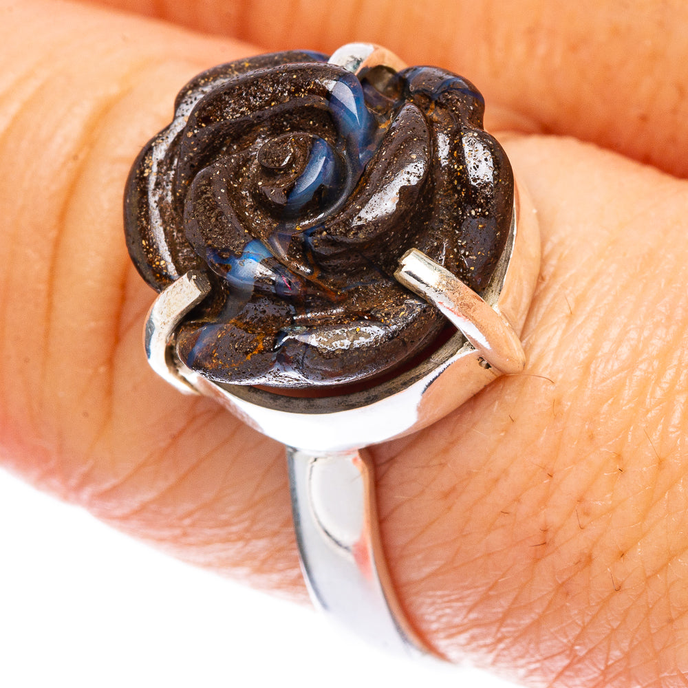 Rare Boulder Opal Rose Ring Size 8.75 (925 Sterling Silver) R2453