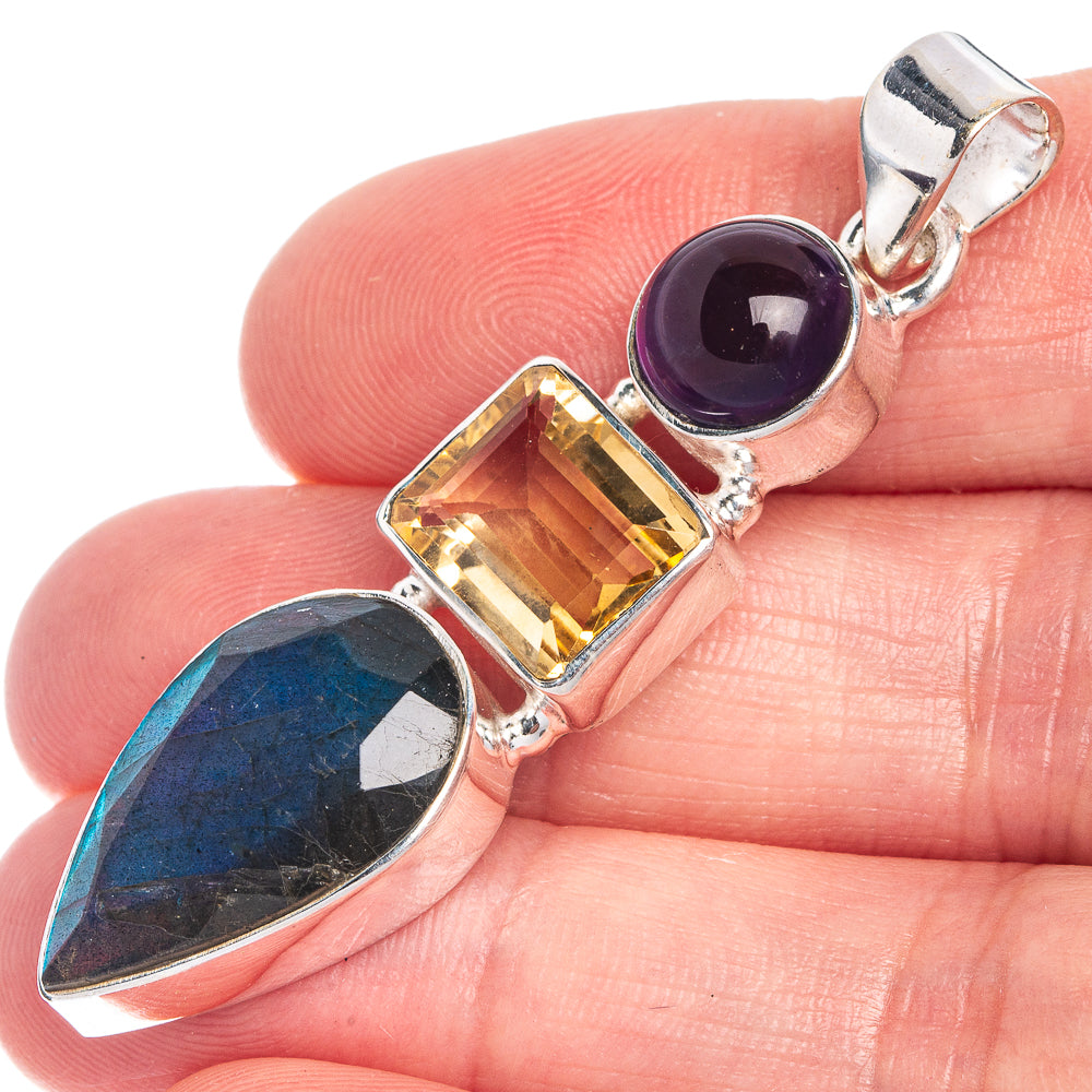 Labradorite, Citrine, Amethyst Pendant 2 1/8" (925 Sterling Silver) P39798
