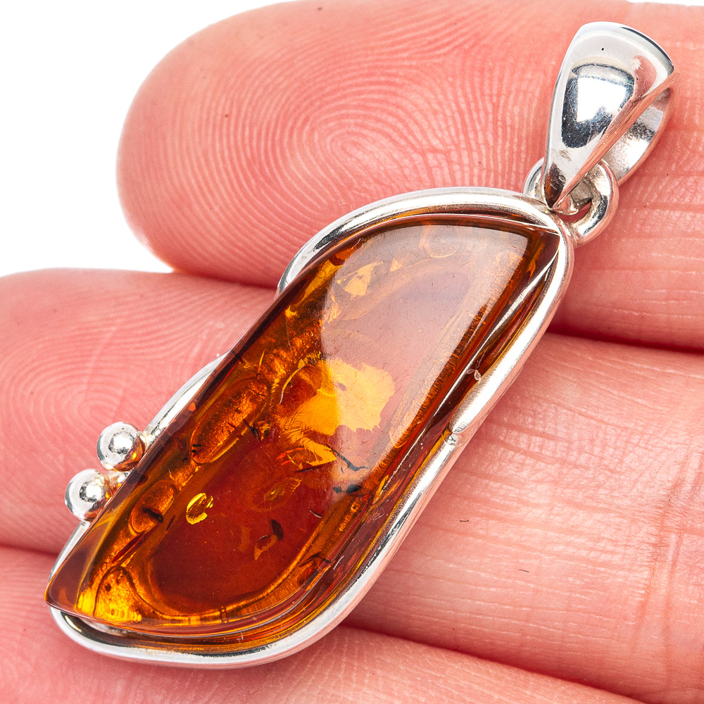 Anasilvercos Baltic Amber Pendant 1 1/2" (925 Sterlnig Silver)