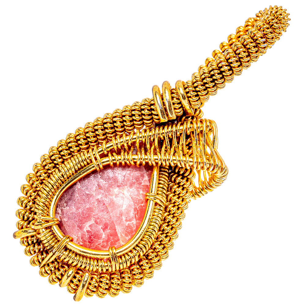 Rhodochrosite Wire Wrap Pendant 2 1/4" (Gold Plated)