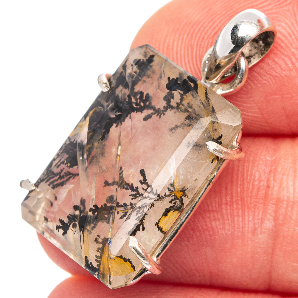 Faceted Scenic Dendritic Agate Pendant 1 1/8" (.925 Sterling Silver)