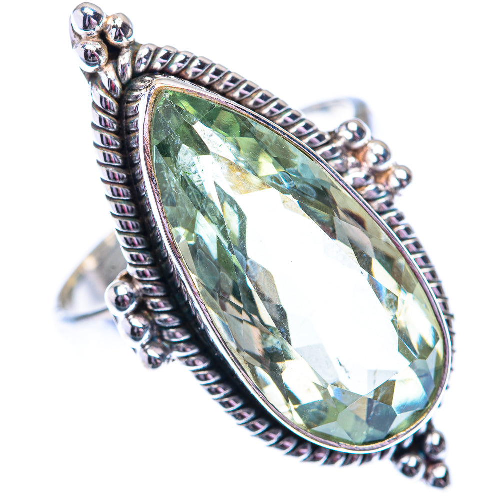 Large Faceted Green Amethyst 925 Sterling Silver Ring Size 10.75 (925 Sterling Silver) RING140459