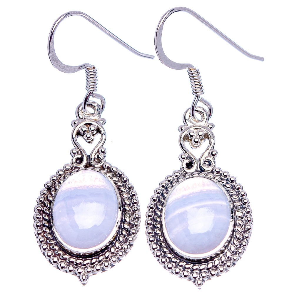 Premium Blue Lace Agate Earrings 1 5/8" (.925 Sterling Silver)