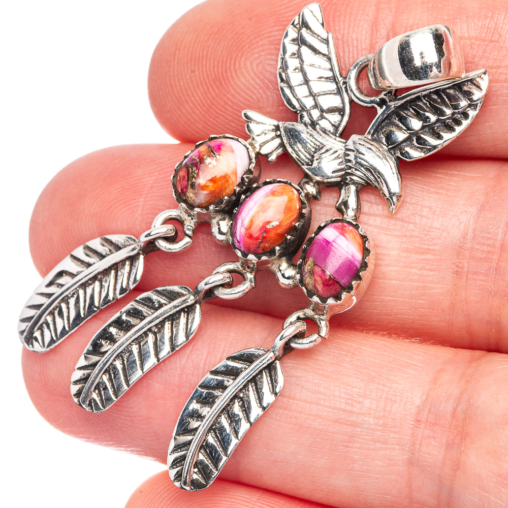 Pink Dahlia Turquoise Eagle Pendant 1 7/8" (925 Sterling Silver) P40176