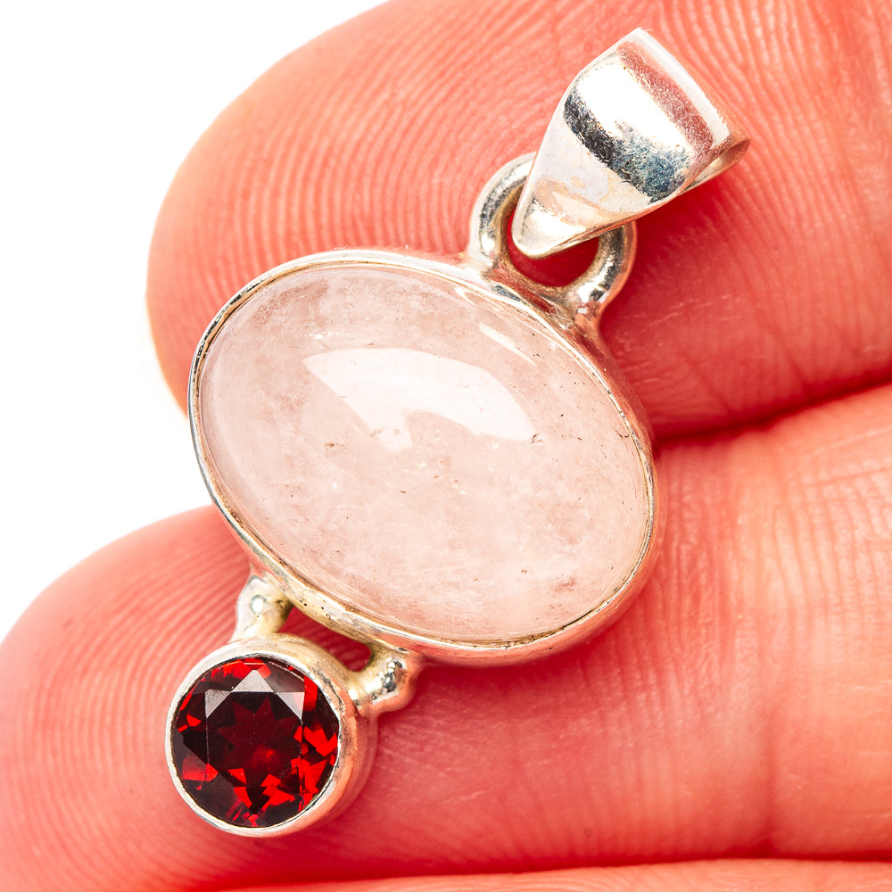 Morganite, Garnet Pendant 1" (.925 Sterling Silver)