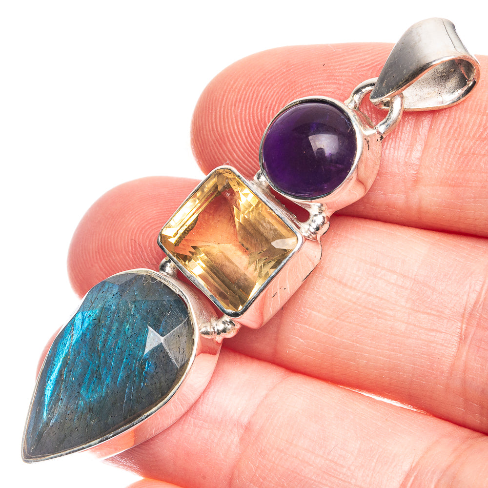 Labradorite, Citrine, Amethyst 925 Sterling Silver Pendant 2 1/8"