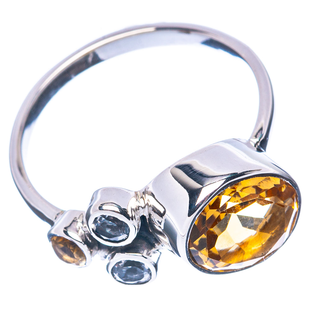 Premium Faceted Citrine, White Quartz 925 Sterling Silver Ring Size 7.25 (925 Sterling Silver) R2684