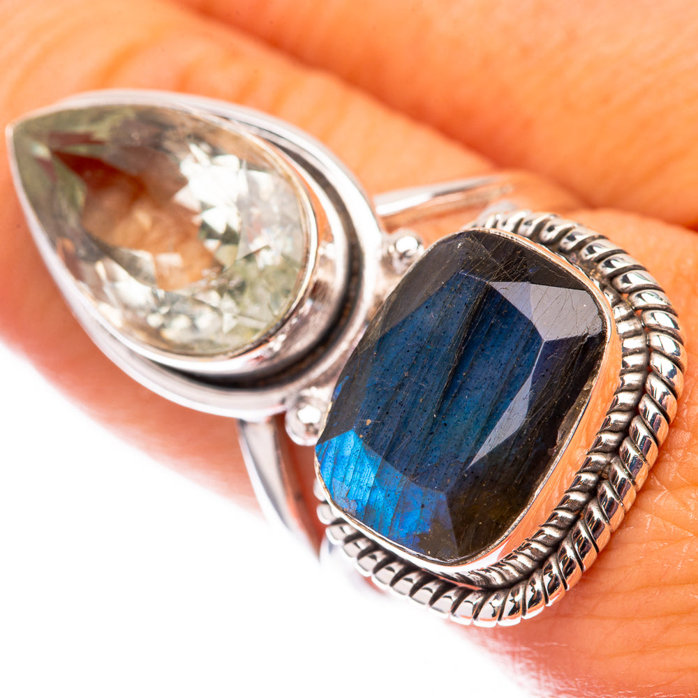Large Labradorite, Green Amethyst 925 Sterling Silver Ring Size 8.25 (925 Sterling Silver) RING140455
