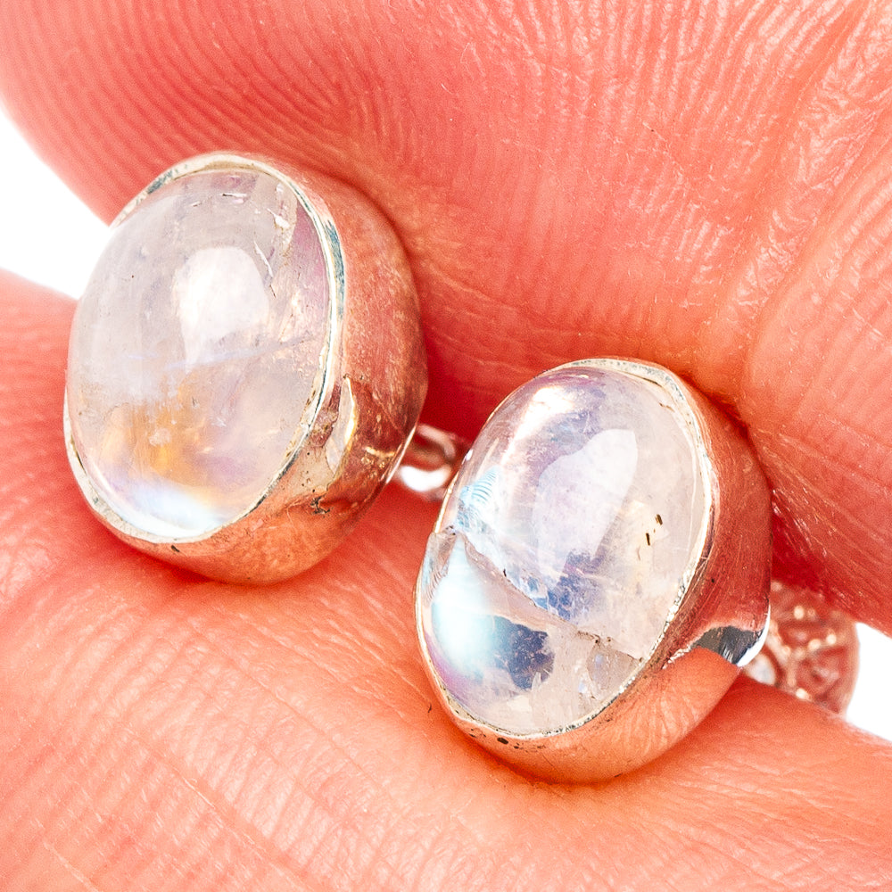 Rainbow Moonstone Earrings 3/8" (.925 Sterling Silver)