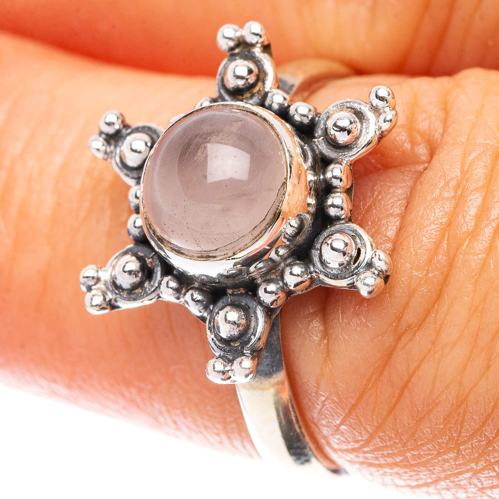 Rose Quartz Flower 925 Sterling Silver Ring Size 6.75 (925 Sterling Silver) R5476