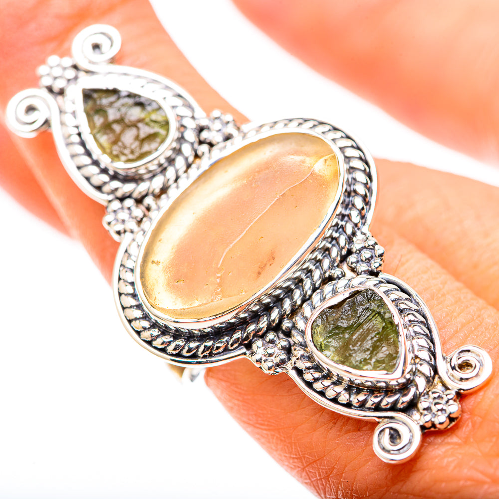Signature Large Libyan Desert Glass, Czech Moldavite Ring Size 7.5 (925 Sterling Silver) RING138147