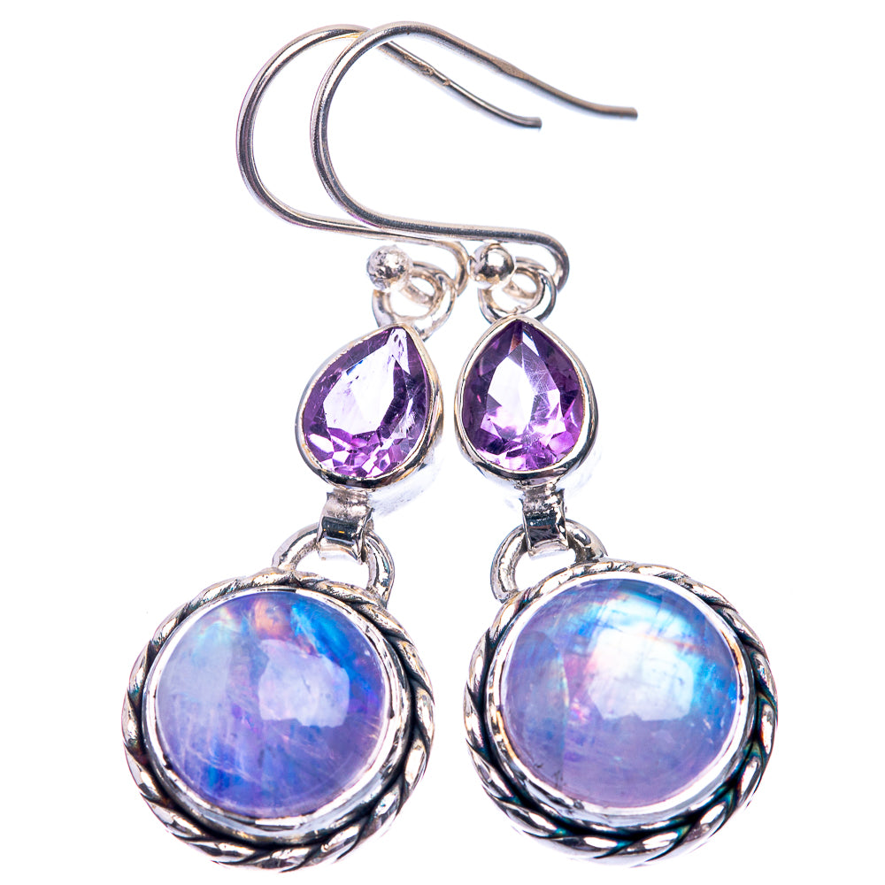 Rainbow Moonstone, Amethyst Earrings 1 5/8" (925 Sterling Silver) E432439