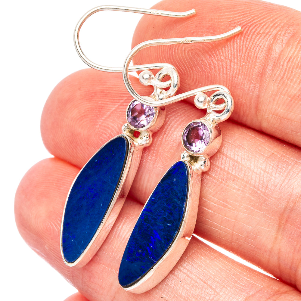 Rare Doublet Opal, Amethyst Earrings 1 5/8" (925 Sterling Silver) E2614