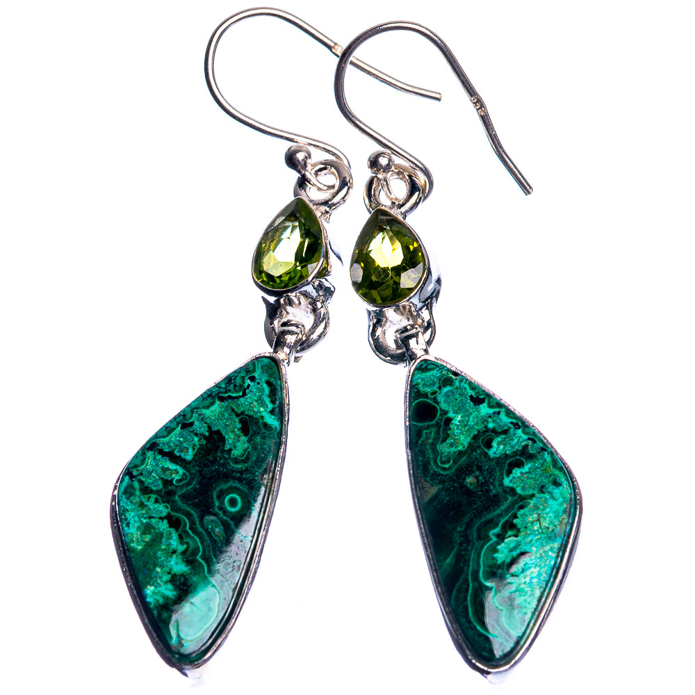 Malachite, Peridot 925 Sterling Silver Earrings 2 1/8"