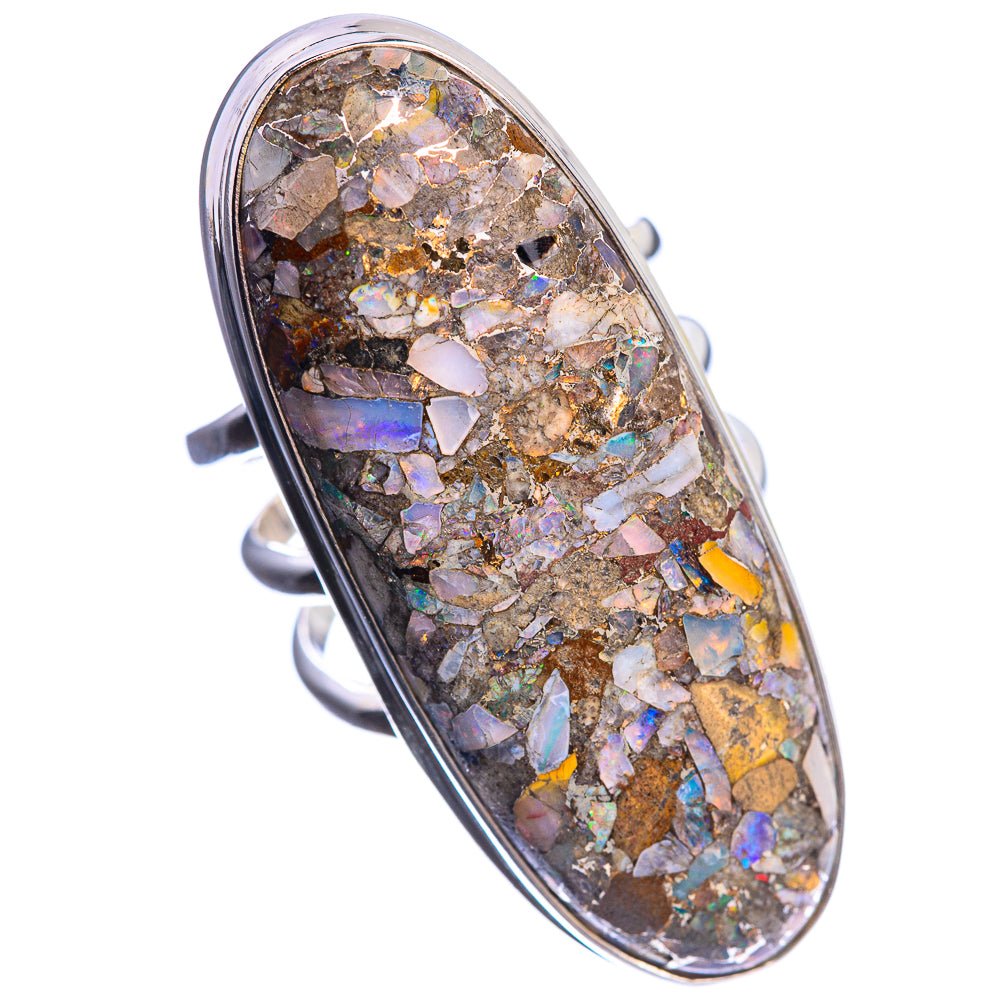 Huge Brecciated Ethiopian Opal 925 Sterling Silver Ring Size 6.5