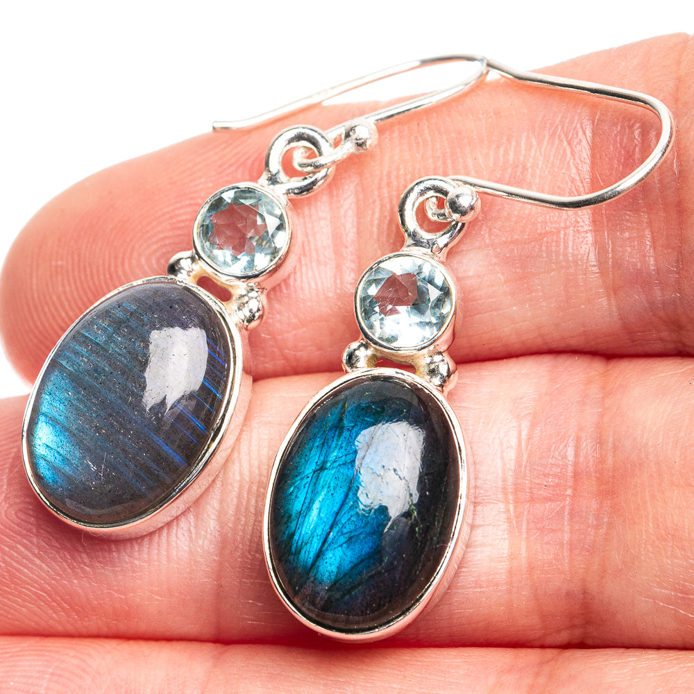 Labradorite, Blue Topaz Earrings 1 1/2" (925 Sterling Silver) E432763
