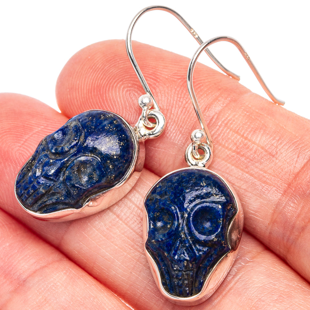 Lapis Lazuli Skull Earrings 1 3/8" (925 Sterling Silver) E433367