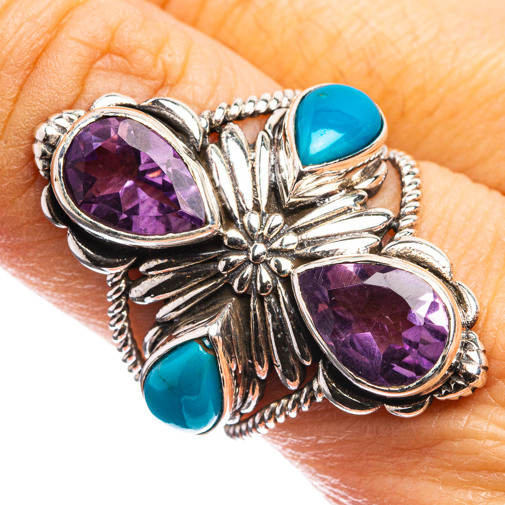 Large Faceted Amethyst, Sleeping Beauty Turquoise Ring Size 7.75 (925 Sterling Silver) R143046