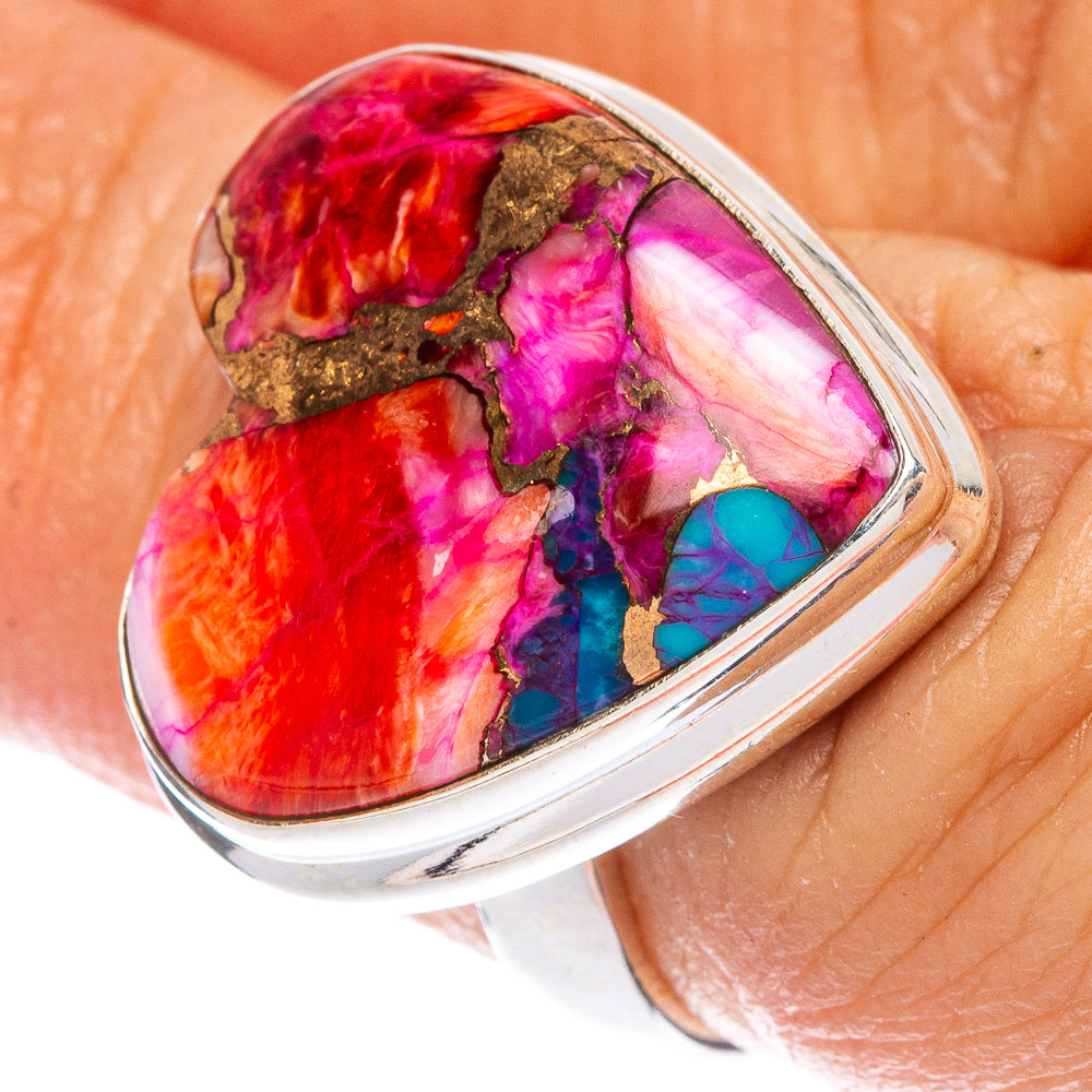 Kingman Pink Dahlia Turquoise Heart Ring Size 6 (925 Sterling Silver) R146624