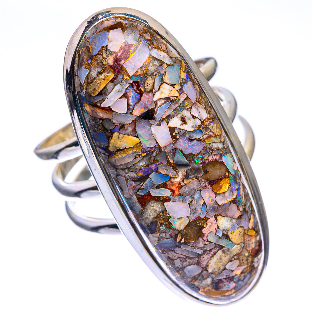 Huge Copper Composite Rainbow Moonstone Ring Size 10.75 (925 Sterling Silver) RING143458