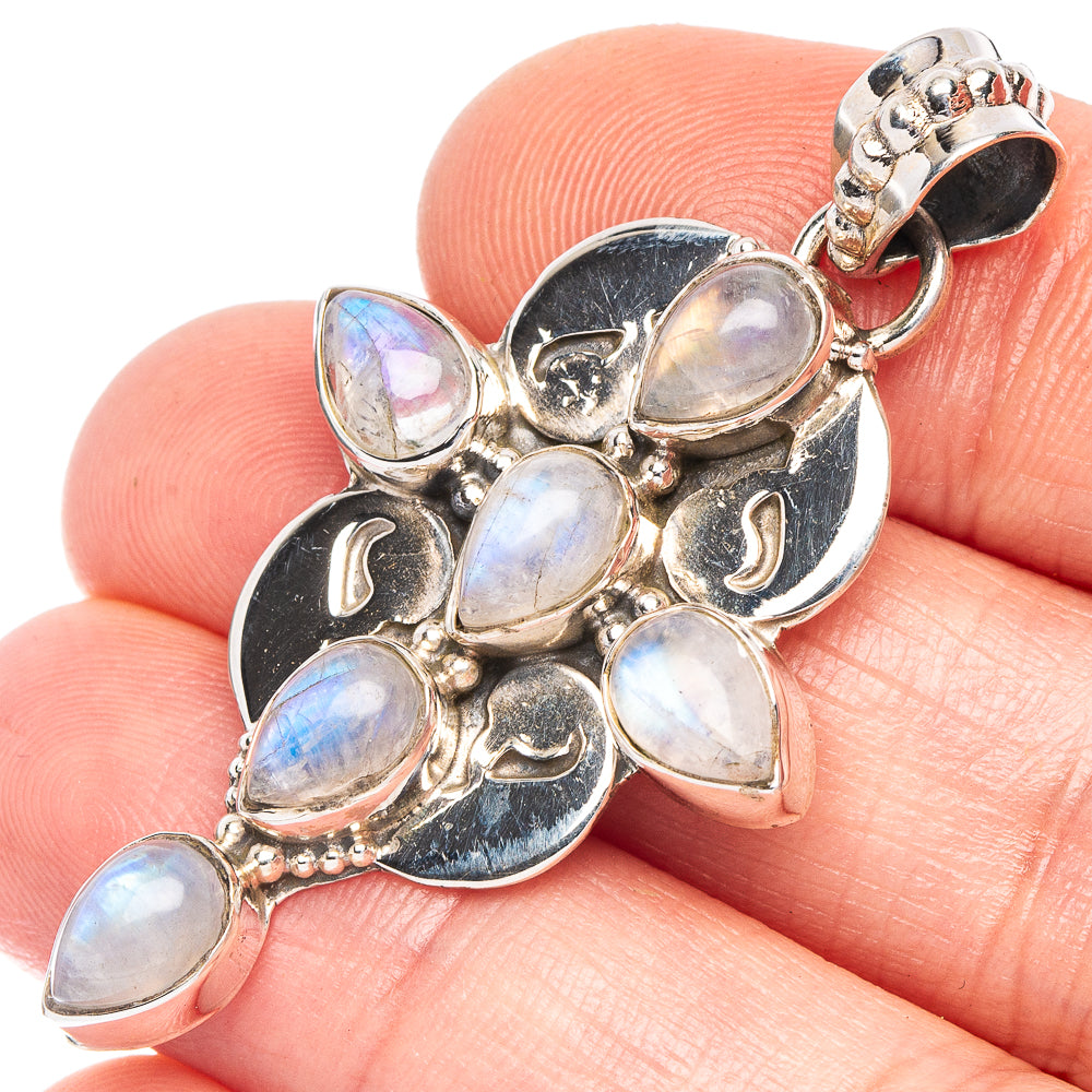 Rainbow Moonstone Cross Pendant 1 7/8" (925 Sterling Silver) P43959