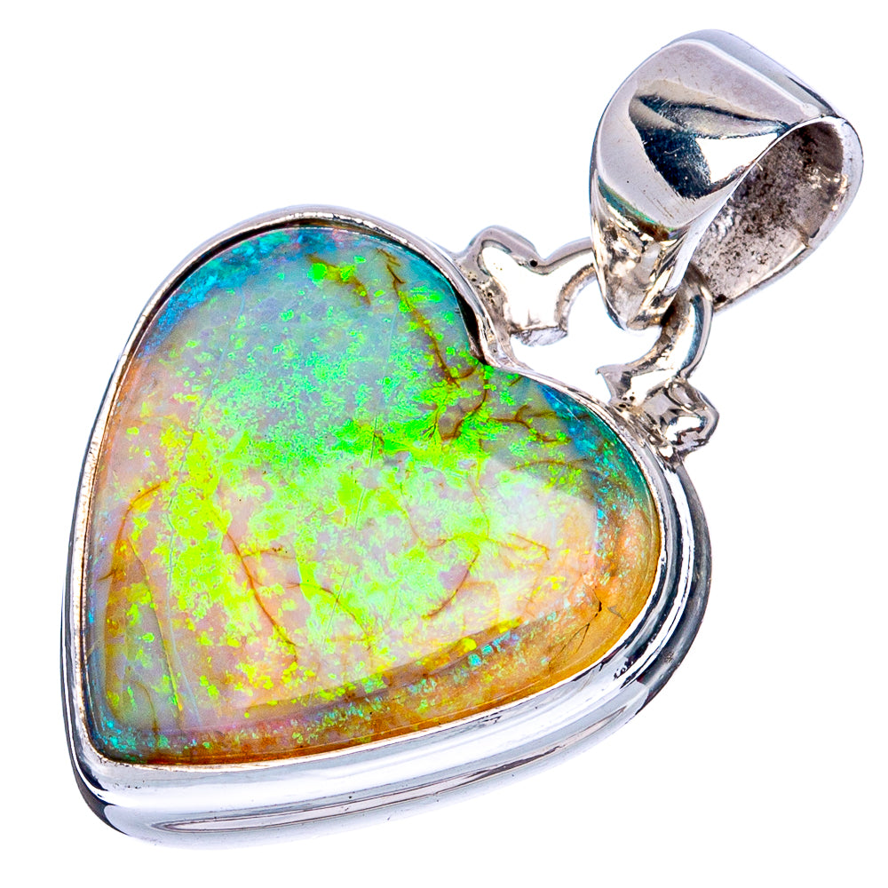 Rare Sterling Opal Heart Pendant 1 1/8" (925 Sterling Silver) P41999