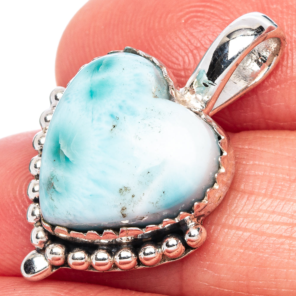 Larimar Heart Pendant 1" (925 Sterling Silver) P41750
