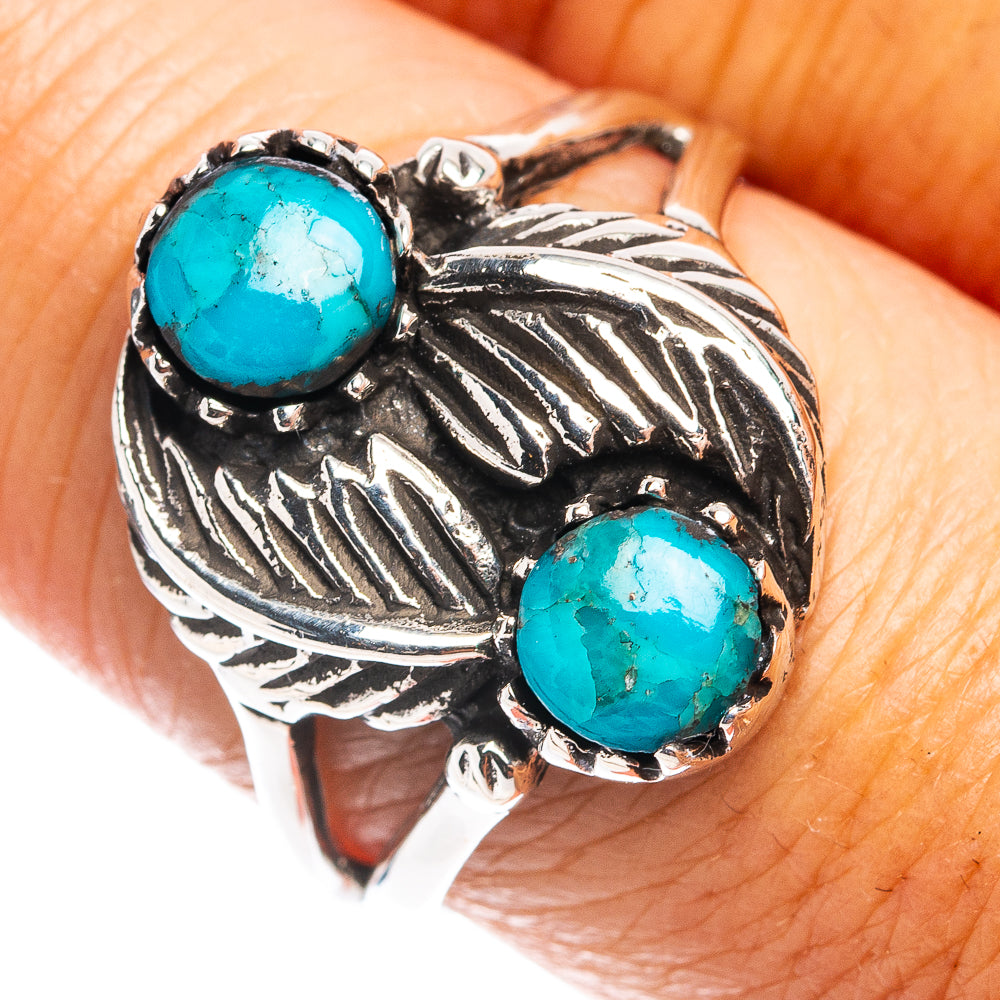 Native Style Mohave Turquoise Leaf Ring Size 8.5 (.925 Sterling Silver)