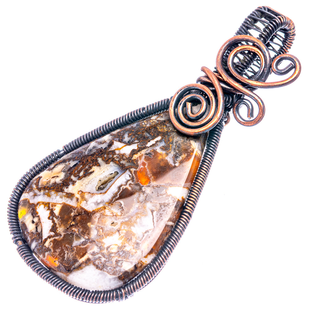 Turkish Tube Agate Wire Wrap Pendant 2 5/8" (Oxidized Copper)