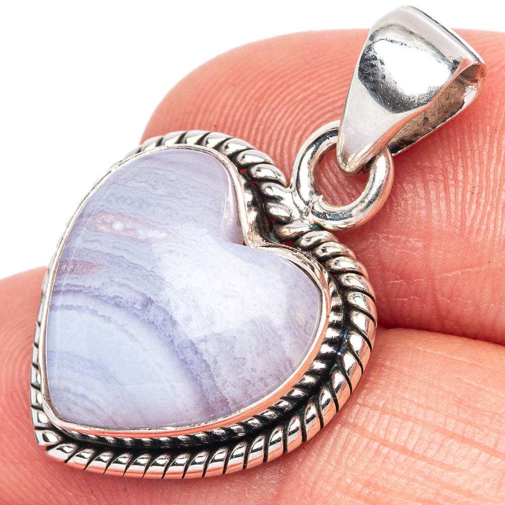 Blue Lace Agate Heart Pendant 1 1/8" (925 Sterling Silver) P42520