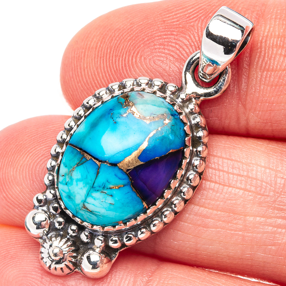 Ice Blue Dahlia Mohave Turquoise Pendant 1 3/8" (.925 Sterling Silver)