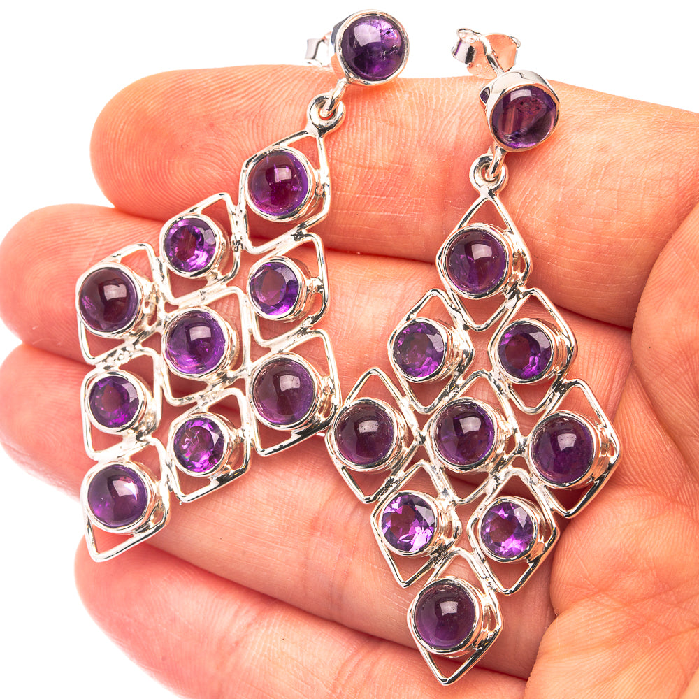 Signature Amethyst Earrings 2 1/4" (925 Sterling Silver) E432336