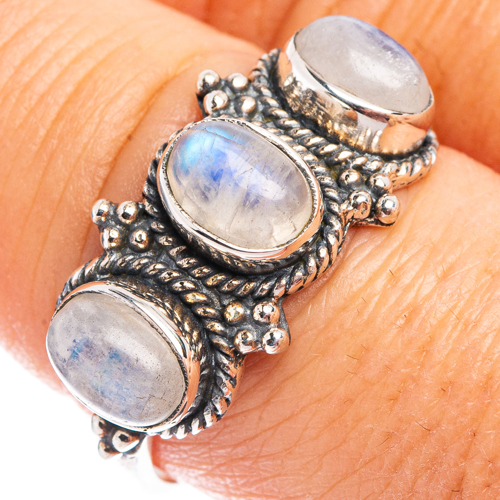 Rainbow Moonstone Ring Size 9 (.925 Sterling Silver)