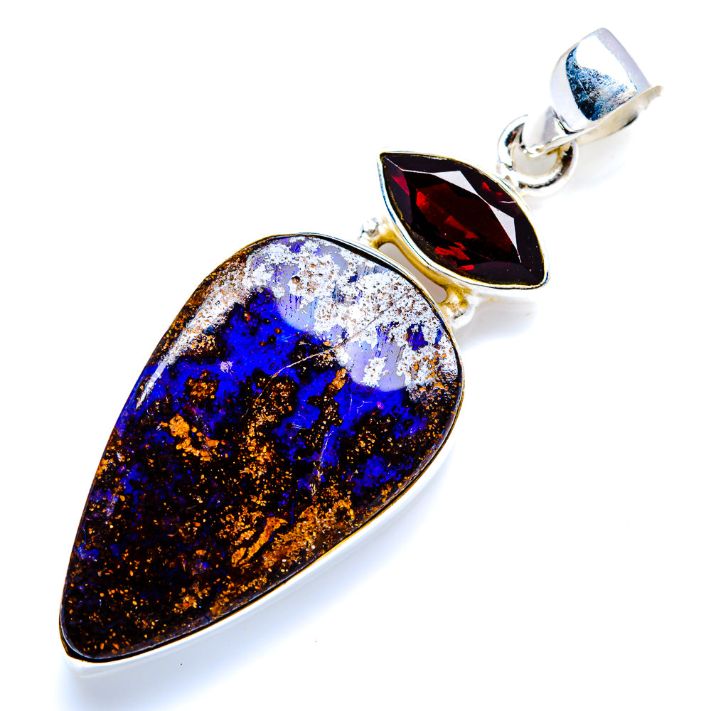 Boulder Opal, Garnet Pendant 2" (925 Sterling Silver) PD38216