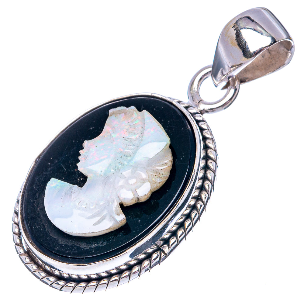 Lady Face Opal Cameo 925 Sterling Silver Pendant 1 3/8" (925 Sterling Silver) P42664