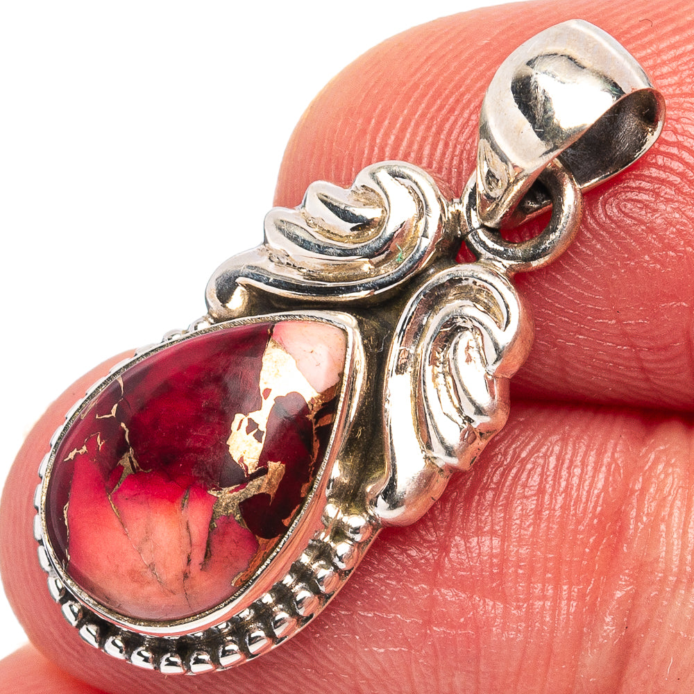 Red Dahlia Mohave Turquoise Pendant 1 1/8" (.925 Sterling Silver)