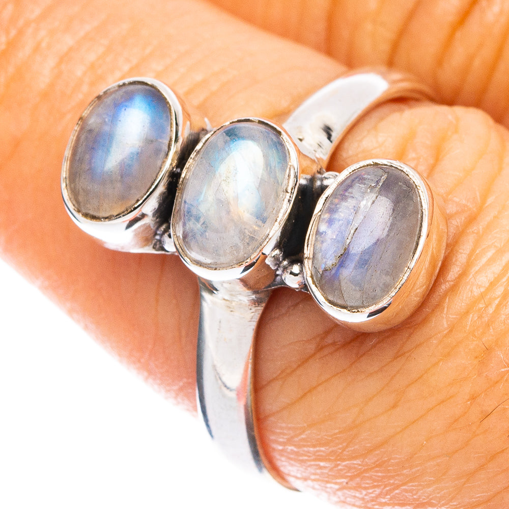 Rianbow Moonstone Dainty Ring Size 7.75 (925 Sterling Silver) R5278