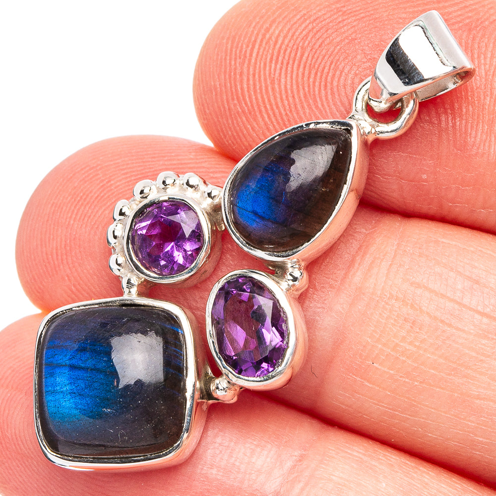 Labradorite, Amethyst 925 Sterling Silver Premium Pendants 1 1/2" (925 Sterling Silver) P43753