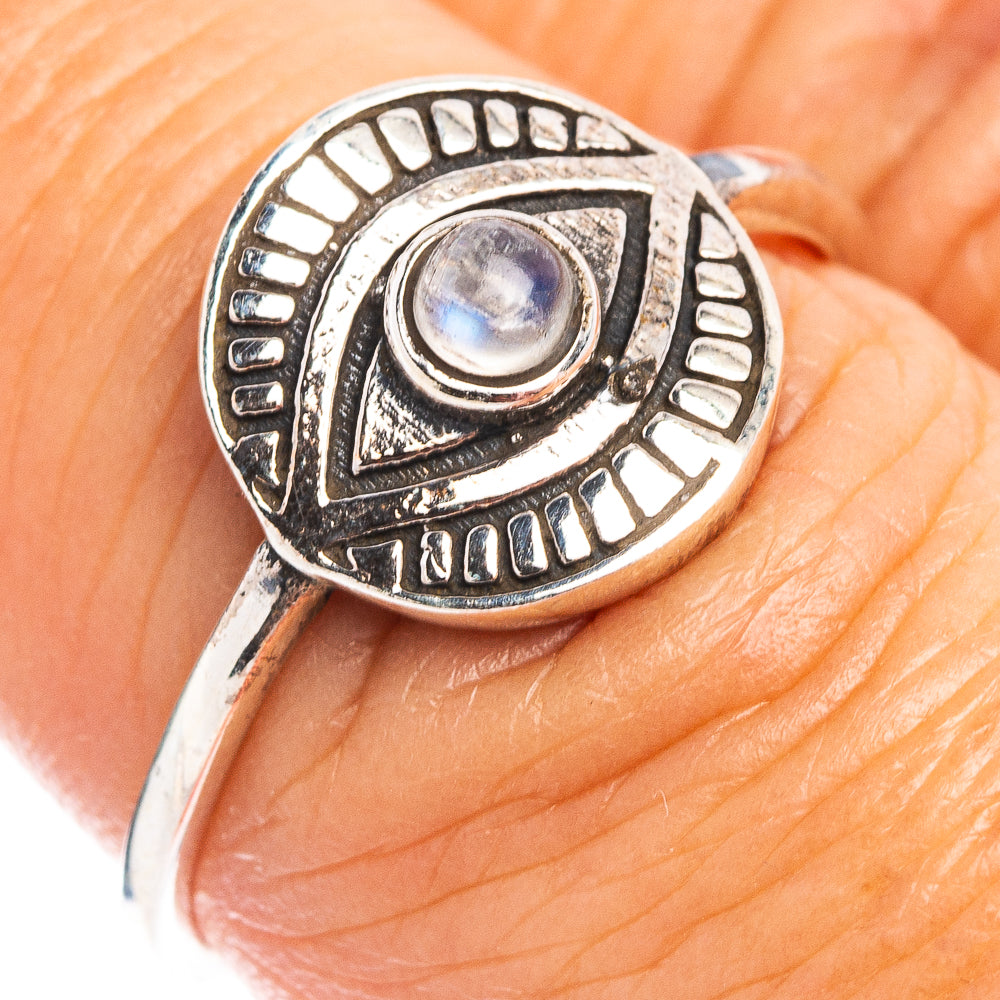Rainbow Moonstone Eye Dainty Ring Size 7.75 (.925 Sterling Silver)