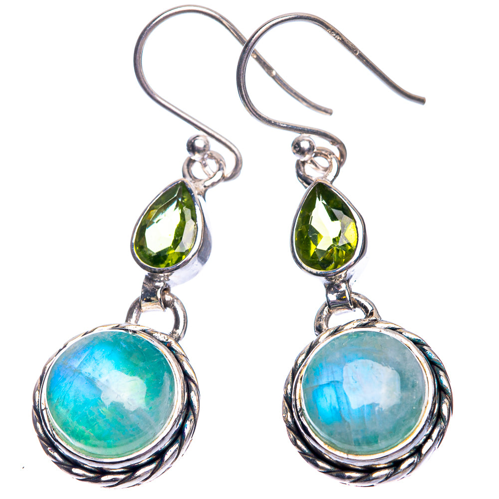 Green Moonstone, Peridot Earrings 1 5/8" (925 Sterling Silver) E432463