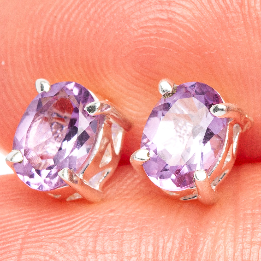 Faceted Amethyst Dainty Earrings 1/4" (925 Sterling Silver) E2058