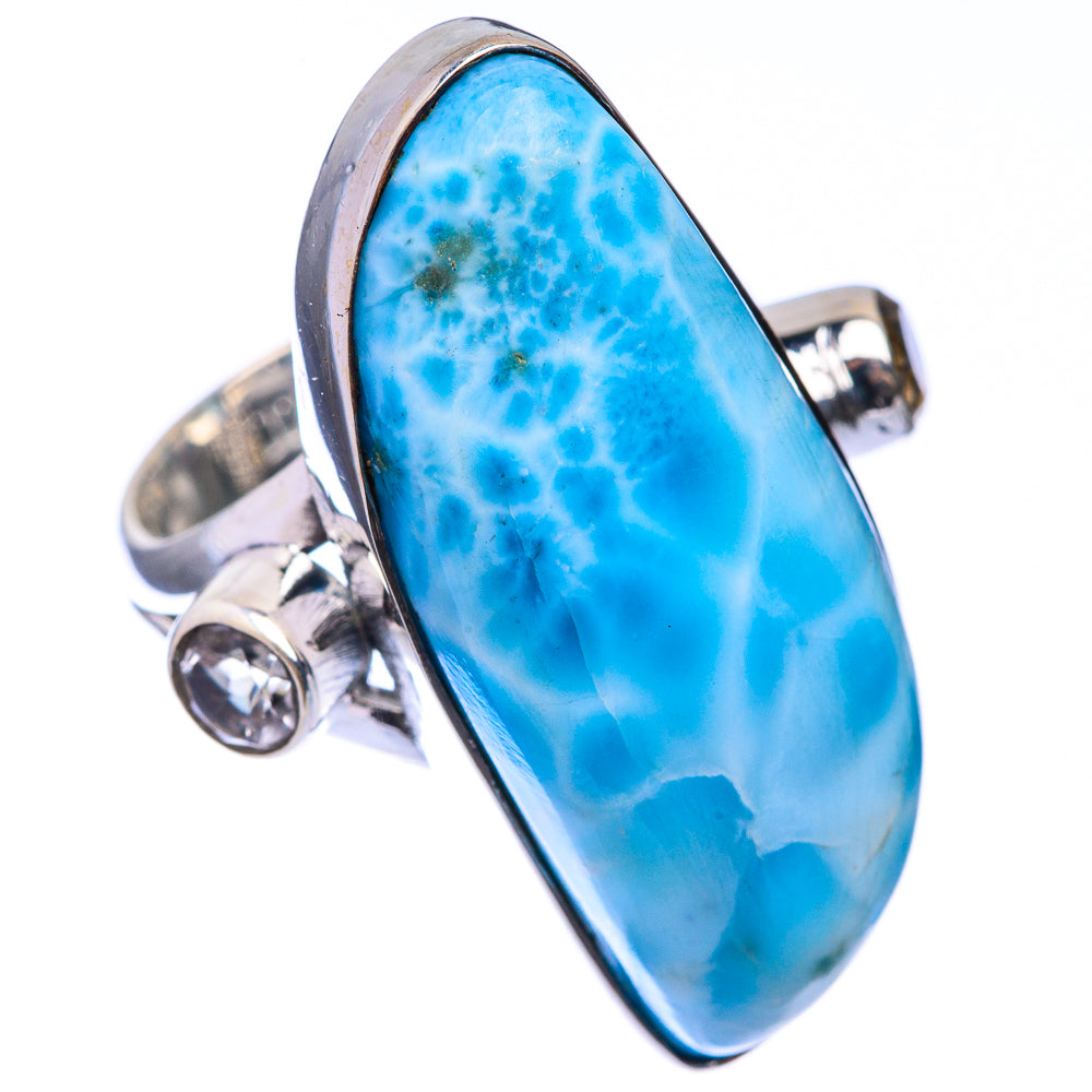 Large Larimar, White Quartz Ring Size 5.75 (925 Sterling Silver) R141613
