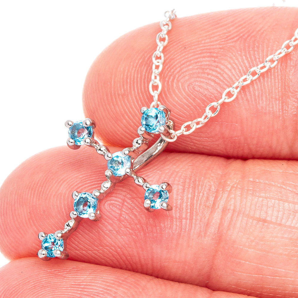 Blue Topaz Cross Necklace 18" (925 Sterling Silver) N90055