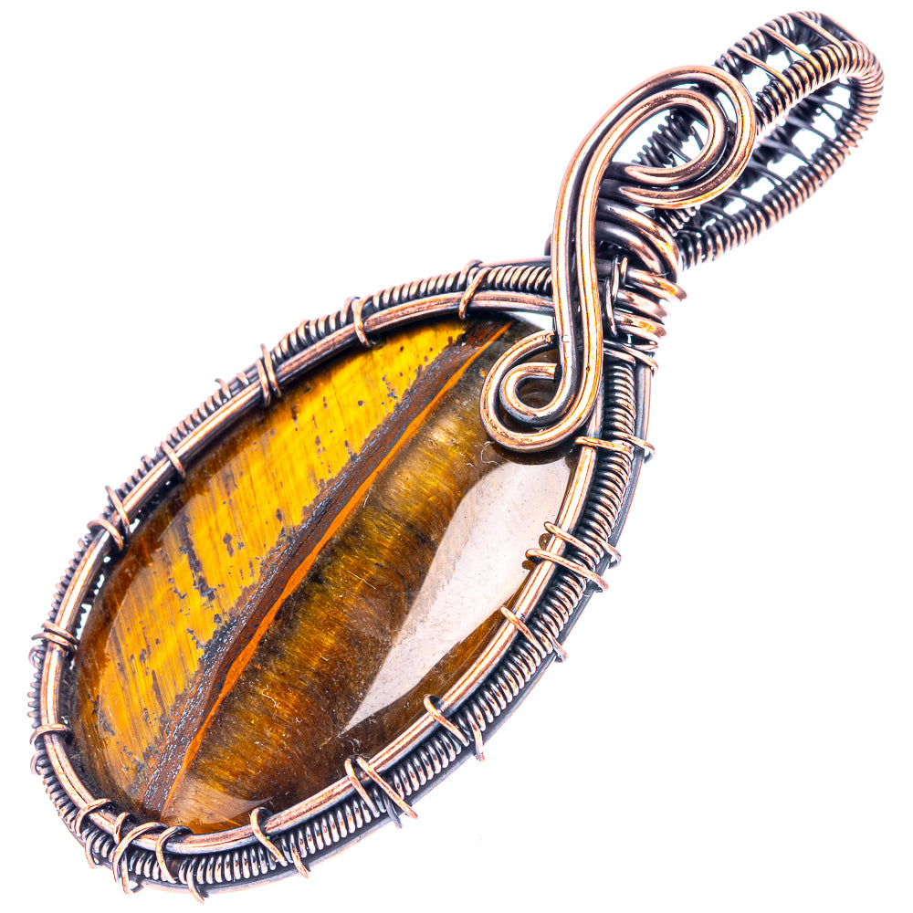 Tiger's Eye Wire Wrap Pendant 2 5/8" (Oxidized Copper)