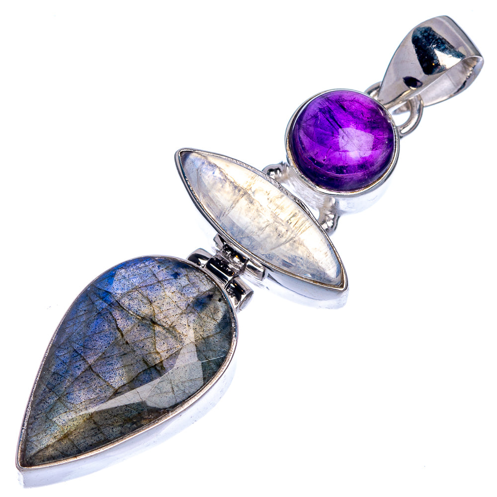 Labradorite, Rainbow Moonstone, Amethyst Pendant 2 1/8" (925 Sterling Silver) P39795