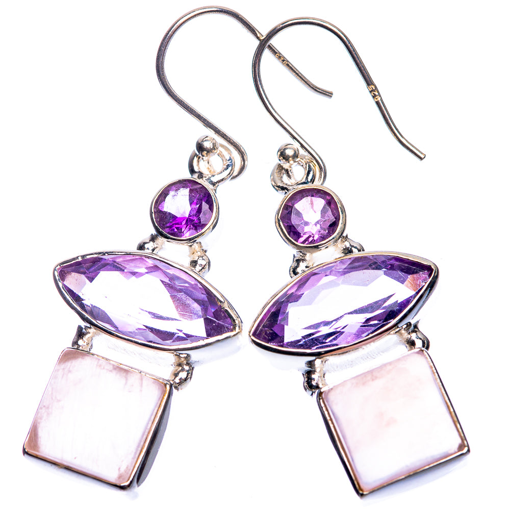 Rose Quartz, Amethyst Earrings 1 5/8" (925 Sterling Silver) E432616