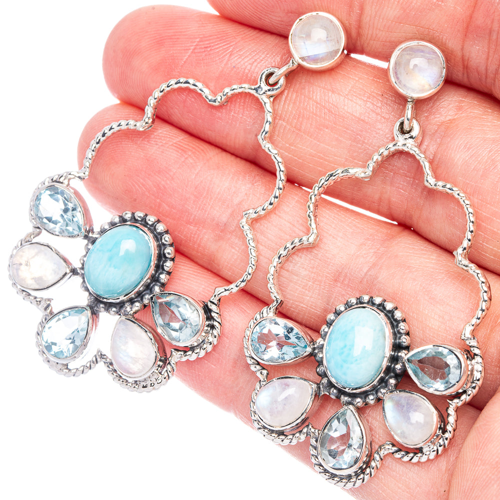 Signature Larimar, Blue Topaz Earrings 2 1/8" (925 Sterling Silver) E1081