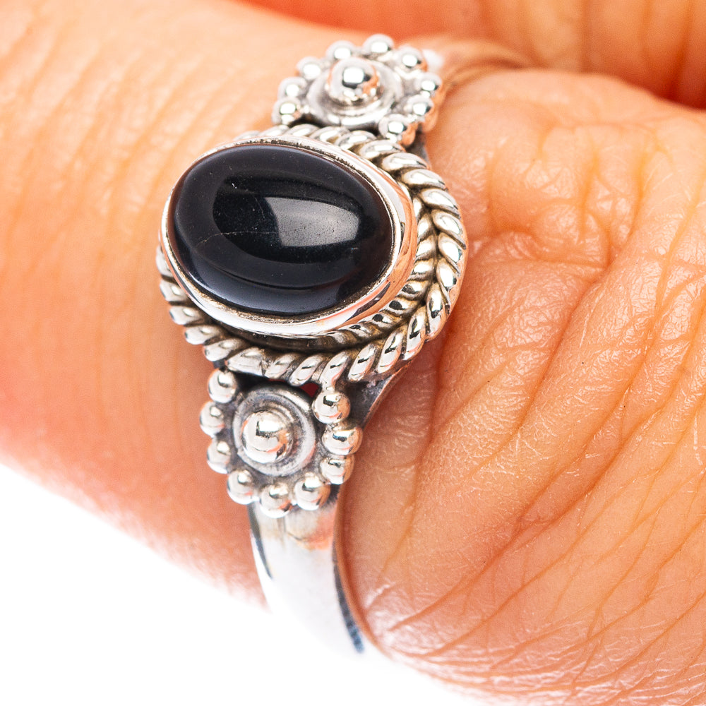 Black Onyx Dainty Ring Size 6.75 (925 Sterling Silver) R6005