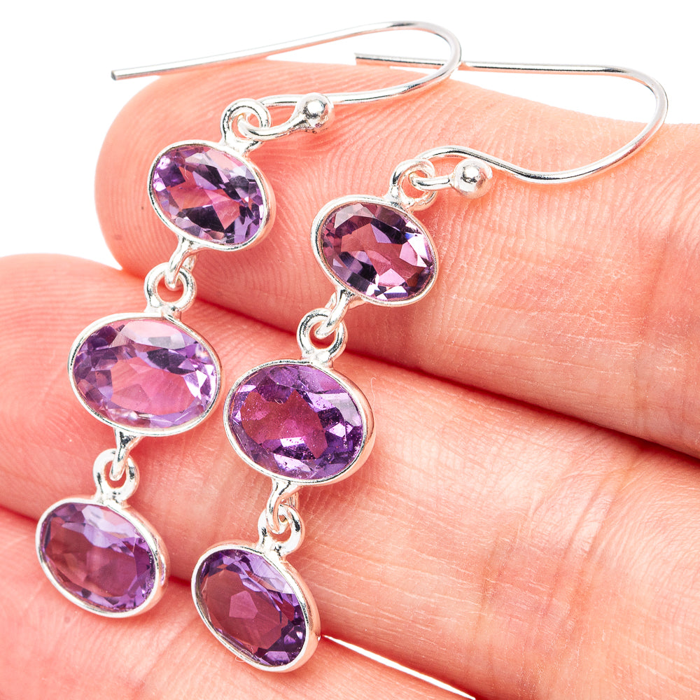 Dainty Amethyst Earrings 1 3/4" (925 Sterling Silver) E2897