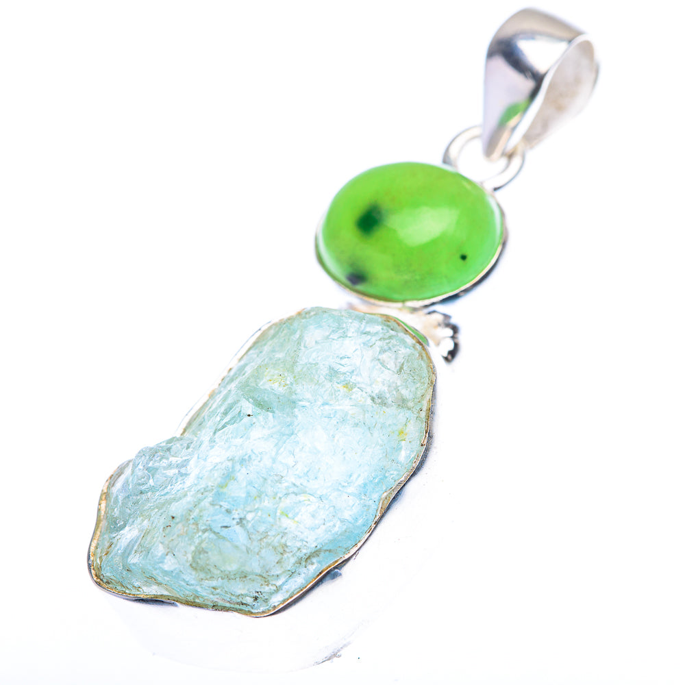 Raw Aquamarine, Chrysoprase Pendant 1 3/4" (925 Sterling Silver) PD38450